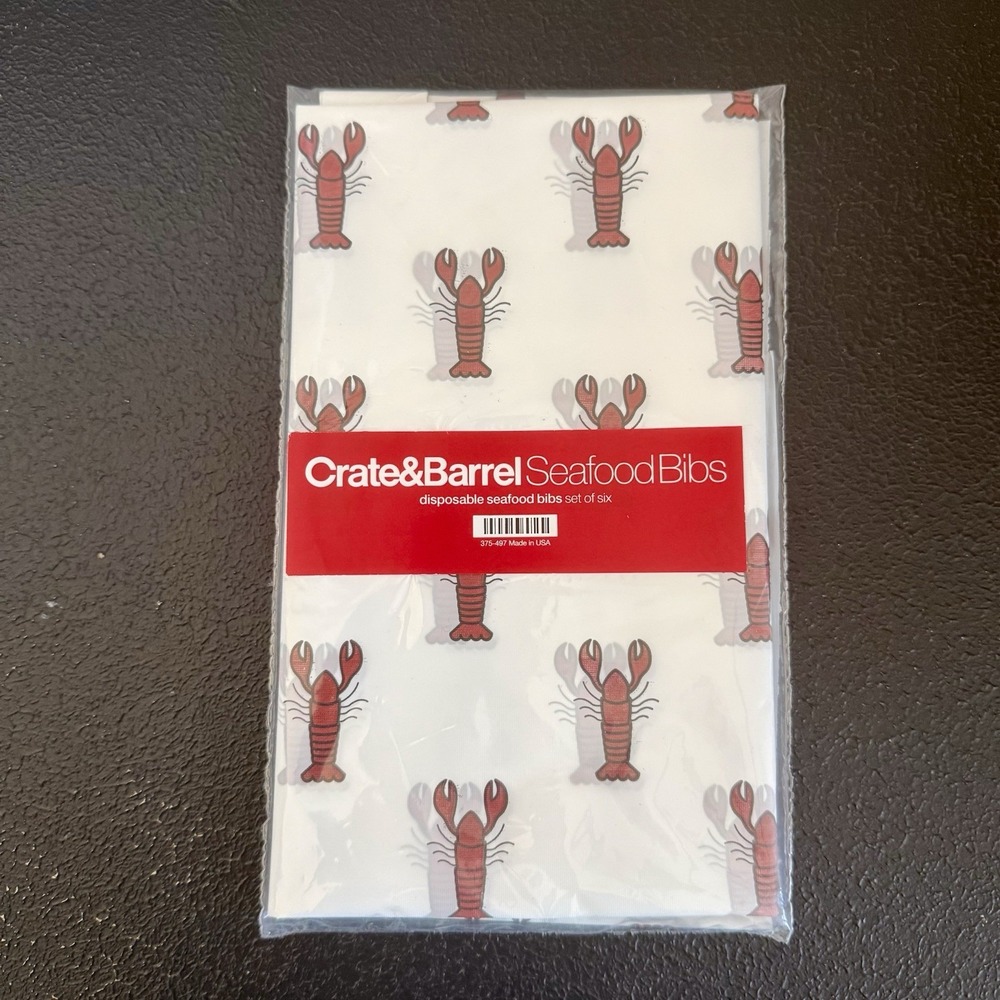 Vintage Crate & Barrel Disposable Seafood Bibs Lobster Print NOS - Set of 6 USA